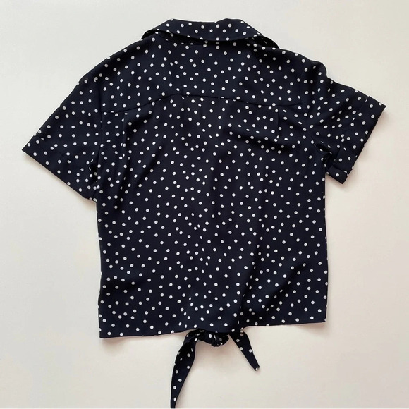 Tommy Hilfiger Navy Polka Dot Short-sleeve Front Tie Blouse Size XS - Picture 8 of 11